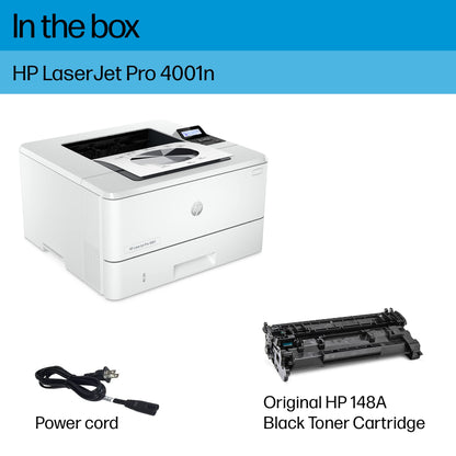 HP LaserJet Pro 4001n Black & White Printer, Print, Fast speeds, Easy setup, Mobile printing, Advanced security, USB, Ethernet Connection, Best-For-Office