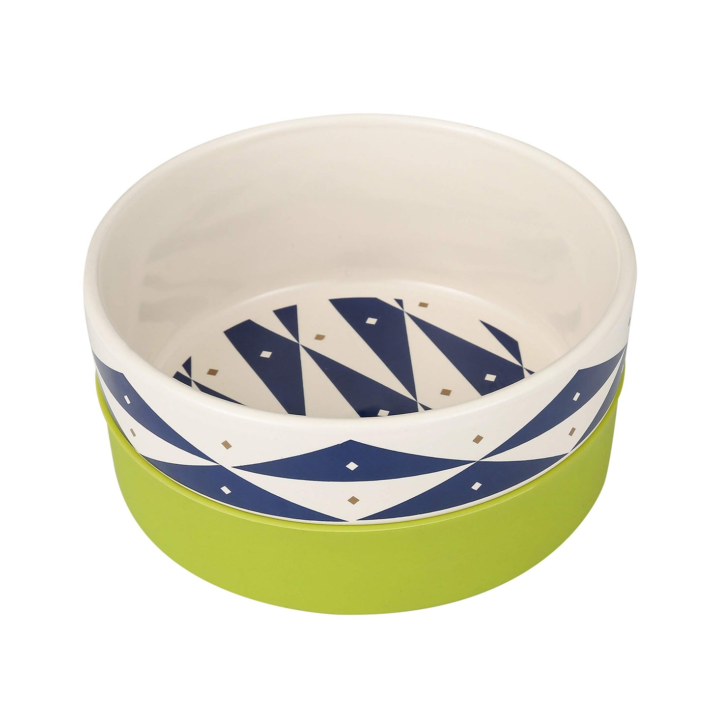 Now House for Pets by Jonathan Adler Oslo Duo Dog Bowl, Small Cute Ceramic Dog Food Bowl from Now House by Jonathan Adler for Water or Food, 4.5 Inch Dog Bowl, Green (FF15509)