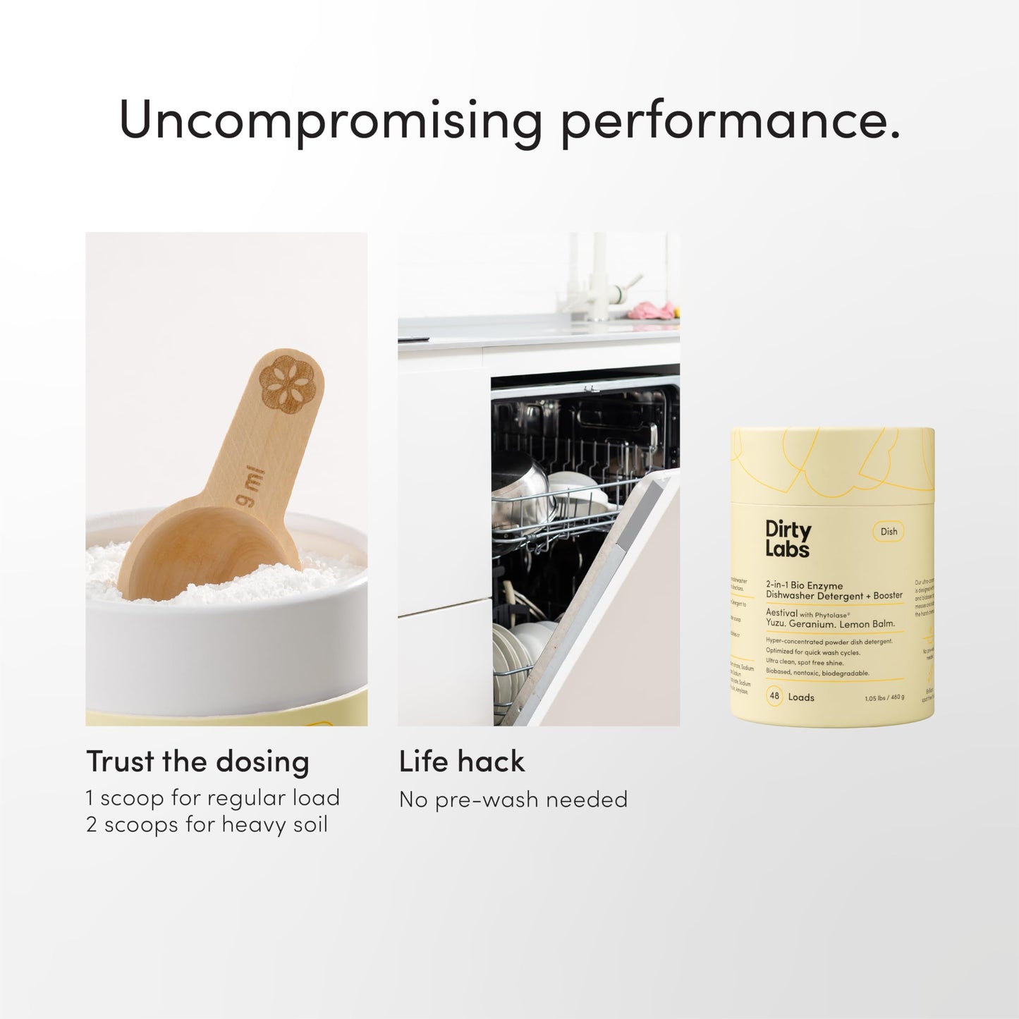 Dirty Labs | Dishwasher Detergent and Booster | Aestival Scent | 48 Loads (1 lb) | Ultra Clean, Spot Free, Quick Wash Optimized | Hyper Concentrated