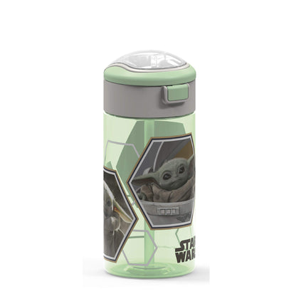 Zak Designs Star Wars The Mandalorian Durable Plastic Water Bottle with Interchangeable Lid and Built-In Carry Handle, Non-BPA, Leak-Proof Design is Perfect for Outdoor Sports (The Child, 18oz, 1PC)