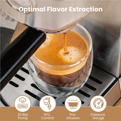 Gevi Espresso Expresso Machine 20 Bar with Auto Milk Frother, Professional Espresso Maker with Steam Wand, Compact Stainless Steel Cappuccino & Latte Machine, Gift for Coffee Lover, Home Baristas