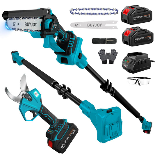 4-in-1 Pole Saw & Electric Pruning Shears, 6 Inch Pole Saws for Tree Trimming, Cordless Pruning Shears with 15.5ft Max Extension Pole, 2 x 4.0Ah Battery Powered Pole Saw Pruner for Garden (Blue)