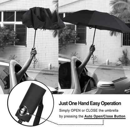 LANBRELLA Compact Reverse Folding Umbrella Auto Windproof Travel Umbrella-Black