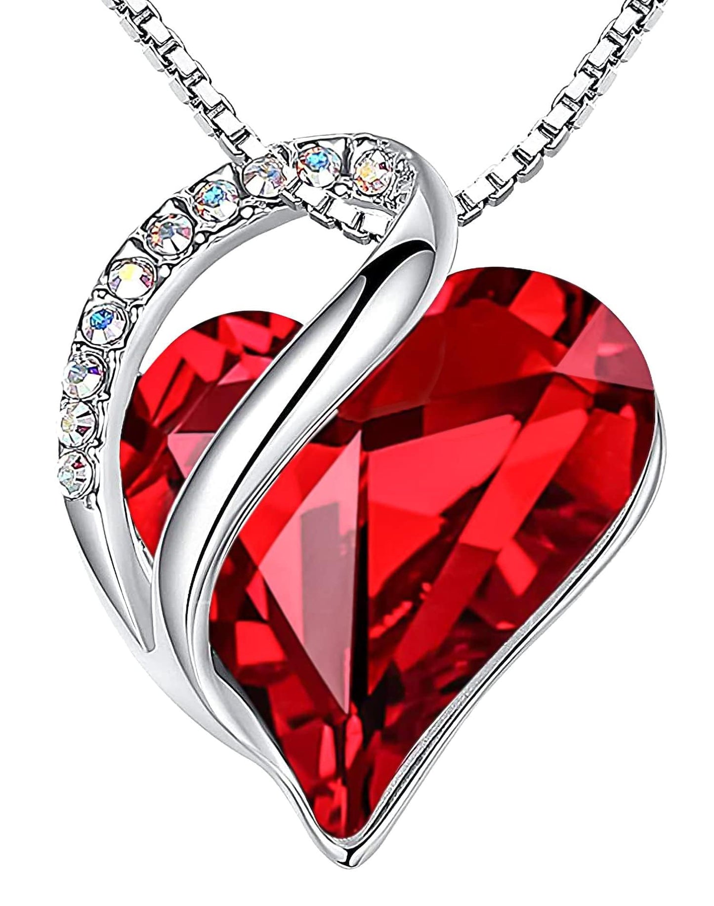 Leafael Valentine's Day Gift Necklaces for Women, Infinity Love Birthstone Heart Pendant, Ruby Garnet Red Crystal for January July, Birthday Jewelry for Her, Mom, Wife, Silver Plated, 18" + 2" Chain
