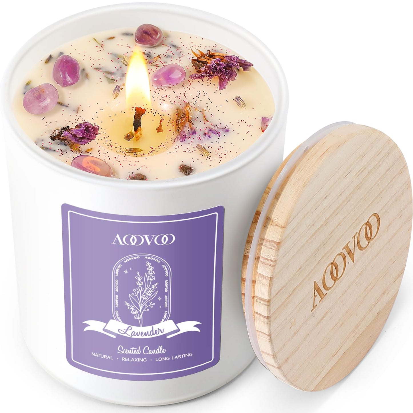 Lavender Scented Candles Gift for Women - Aromatherapy Candle with Crystals Inside, 10oz 100% Natural Soy Wax Candles for Home Scented 60H Burn, Candle Gift for Mothers Day Birthday Valentine's Day