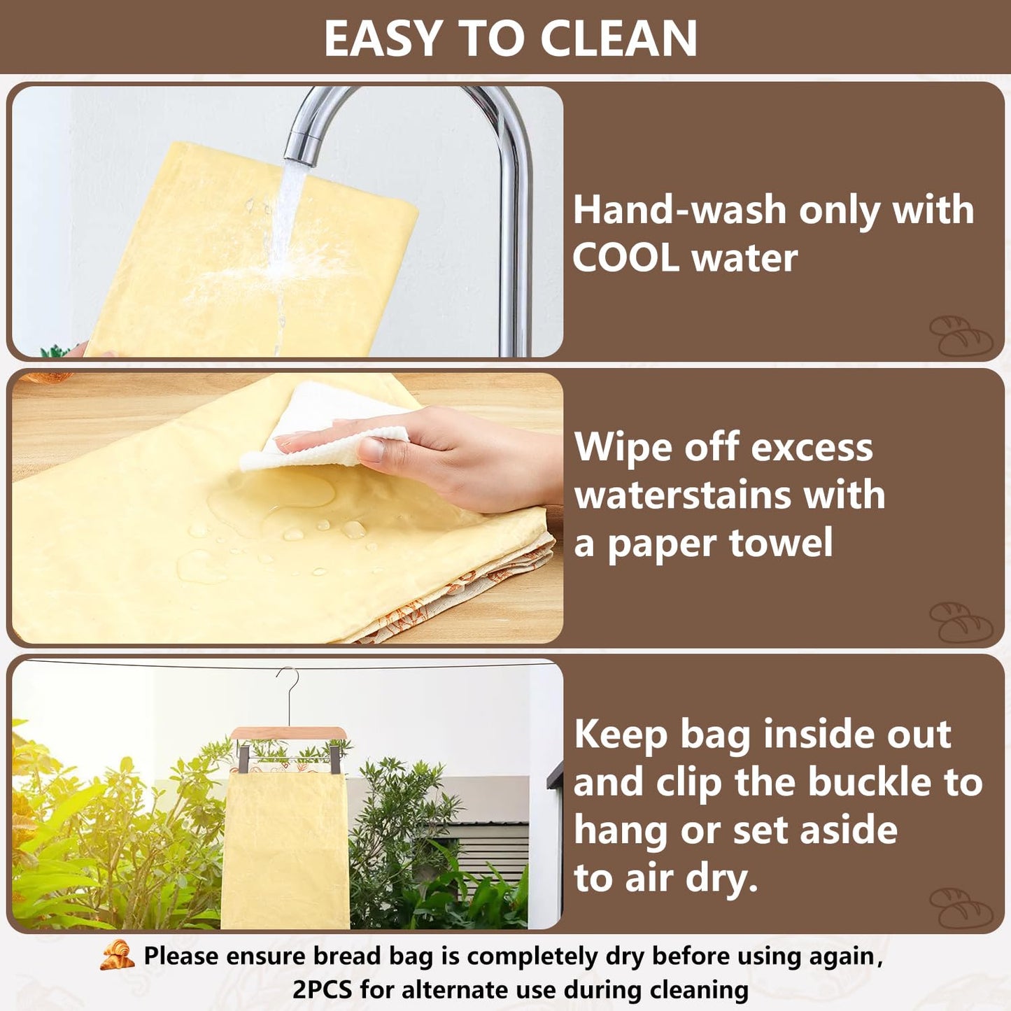 Reusable Beeswax Bread Bags(2 Pack), Beeswax Bags for Sourdough/Homemade Bread, Natural Cotton Bees Wax Bag, Fresh and Refrigerable, New Upgrade Food Storage Bag, Large Capacity and Portable