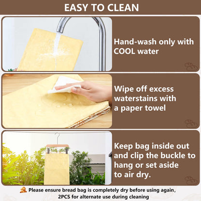 Reusable Beeswax Bread Bags(2 Pack), Beeswax Bags for Sourdough/Homemade Bread, Natural Cotton Bees Wax Bag, Fresh and Refrigerable, New Upgrade Food Storage Bag, Large Capacity and Portable
