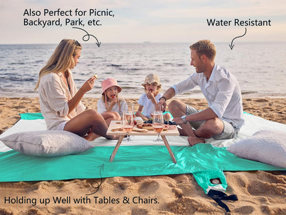 WEKAPO Beach Blanket - Sandproof Waterproof Extra Large Beach Mat | Oversized Sand-Free Lightweight Quick-Drying | Beach Vacation Essentials with Stakes & Corner Pockets (Turquoise, 9x10 FT)