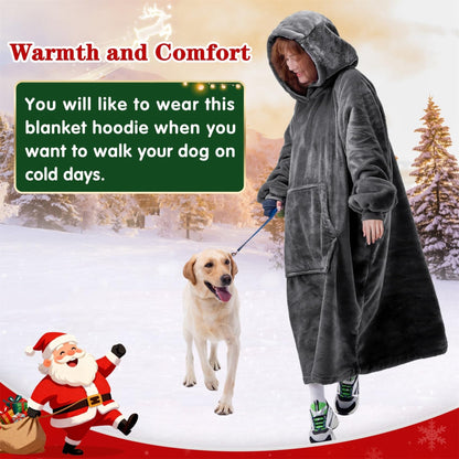 Waitu Wearable Blanket Sweatshirt Gifts for Women and Men, Warm and Cozy Giant Blanket Hoodie, Thick Flannel Blanket with Sleeves and Giant Pocket - Dark Gray