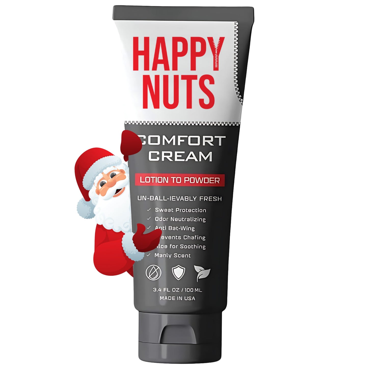 HAPPY NUTS Comfort Cream Deodorant For Men: Anti-Chafing Sweat Defense, Odor Control, Aluminum-Free Mens Deodorant & Hygiene Products for Men's Private Parts 3.4 oz.(1 Pack, Original)