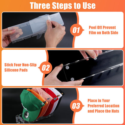 Hat Stand for Baseball Caps, 2 Pack No Install Acrylic Hat Organizer for 14 Baseball Caps Storage Organizer, Hat Racks Hat Holder Display and Organization for Closet, Bedroom, Dresser (Clear-2Pack)