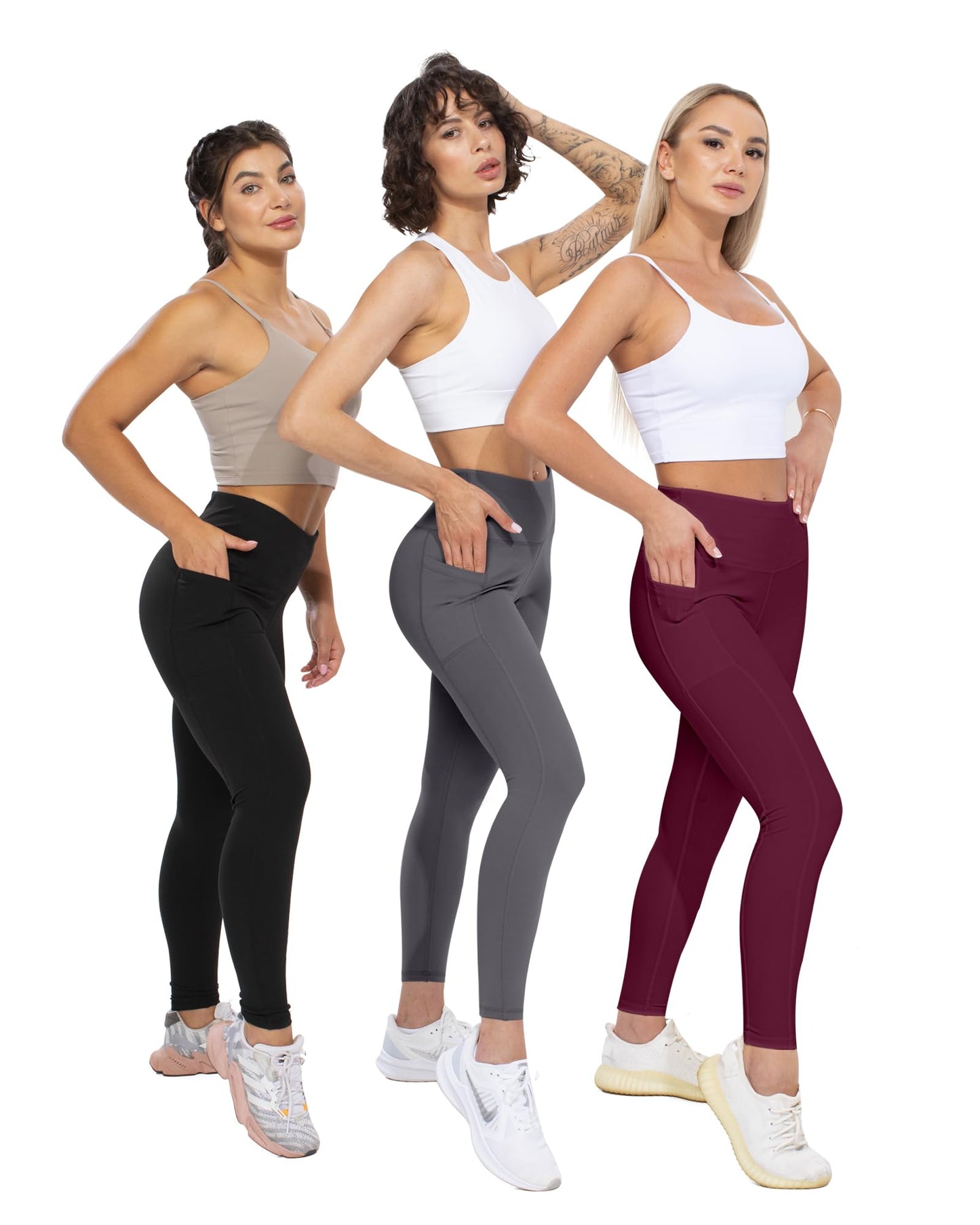 CHRLEISURE Leggings with Pockets for Women, High Waisted Tummy Control Workout Yoga Pants(Black,DGray,Navy,Wine,JLGreen, L)