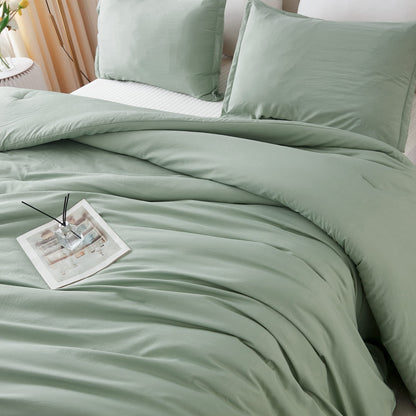 Litanika Queen Comforter Set Sage Green, 3 Pieces Lightweight Solid Bedding Comforters Sets, Double Down Alternative Comforter Bed Set (90x90In Comforter & 2 Pillowcases)