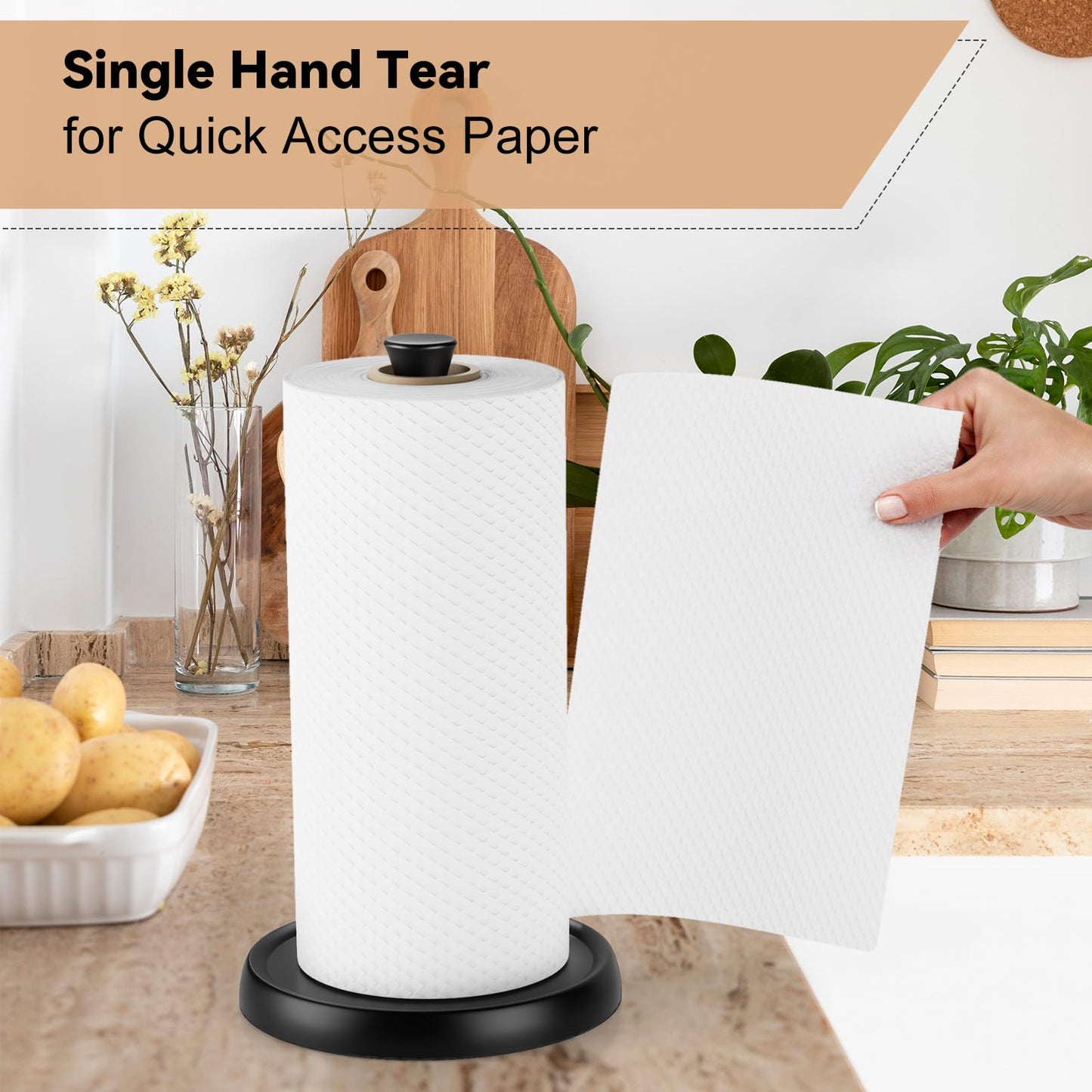 Countertop Paper Towel Holder, Premium Stainless Steel Kitchen Roll Holder with Double Ratchet Mechanism - Decorative for Kitchen, Bathroom, Farmhouse