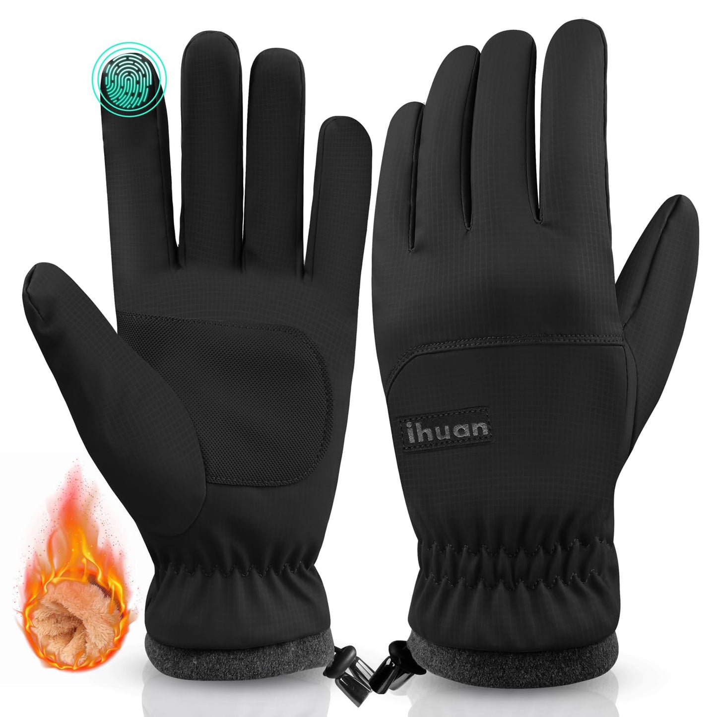 ihuan Winter Gloves Waterproof Windproof Mens Women - Warm Gloves Cold Weather, Touch Screen Fingers, Driving Biking Running