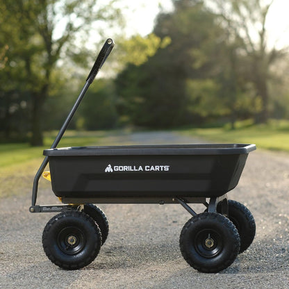 Gorilla Carts 4GCG-NF Poly Dump Cart, 600-Pound Capacity with No-Flat Tires, 4 Cubic Feet, Amazon Exclusive