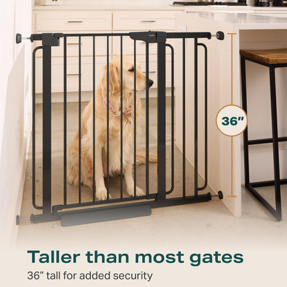 Cumbor 36" Extra Tall Baby Gate for Stairs, 29.7-57" Extra Wide Dog Gate for Doorways Hallways, Pressure Mounted Child Gate for Wide Opening, Auto Close Personal Safety for Babies and Pets, Black