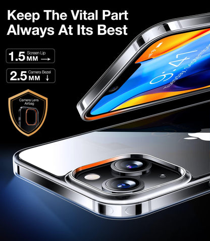 TORRAS Upgraded Diamond Clear Designed for iPhone 14 & iPhone 13 Case [Never Yellowing] [Military Grade Anti-Drop] Hard PC Back Flexible Bumper Shockproof Protective Slim Phone Cover 6.1 inch, Clear
