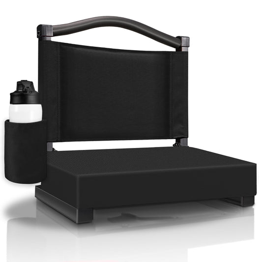 HABUTWAY Stadium Seats with Back Support and Thick Cushion Bleacher Seats with Backs and Cushion Wide, Stadium Chairs Include Shoulder Strap and Pocket, Perfect for Sports Events (Black)