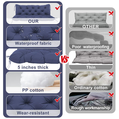 HZMGPCM Extra Thick 5" Waterproof Porch Swing Cushions Outdoor 60 inch Swing Cushions 3 Seater Replacement with Backrest and Ties for Outdoor Furniture Patio Bench Garden(Navy Blue)