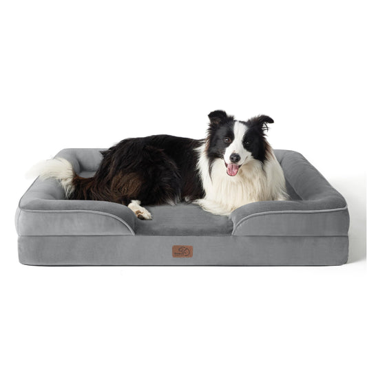 Bedsure Orthopedic Dog Bed for Large Dogs - Big Washable Dog Sofa Beds Large, Supportive Foam Pet Couch Bed with Removable Washable Cover, Waterproof Lining and Nonskid Bottom, Grey