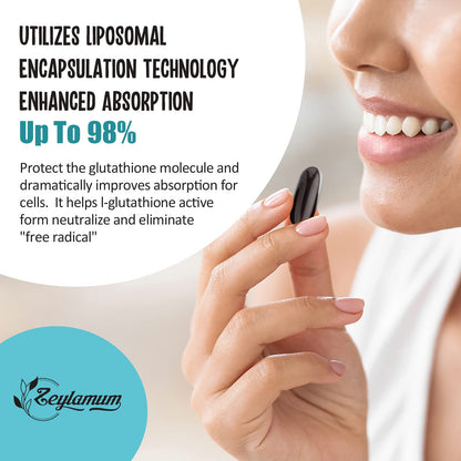 Zeylamum 2400 MG Liposomal Glutathione Softgels, Max Absorption, Active Form L-Glutathione Reduced (GSH), with Hyaluronic Acid, Resveratrol, Master Antioxidants for Brain, Immune System, 120 Softgels