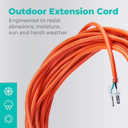 KMC 50ft 16AWG Outdoor Extension Cord, SJTW 16/3 Lighted Power Cord, Bright Orange, ETL Certified (50ft/15.24m)