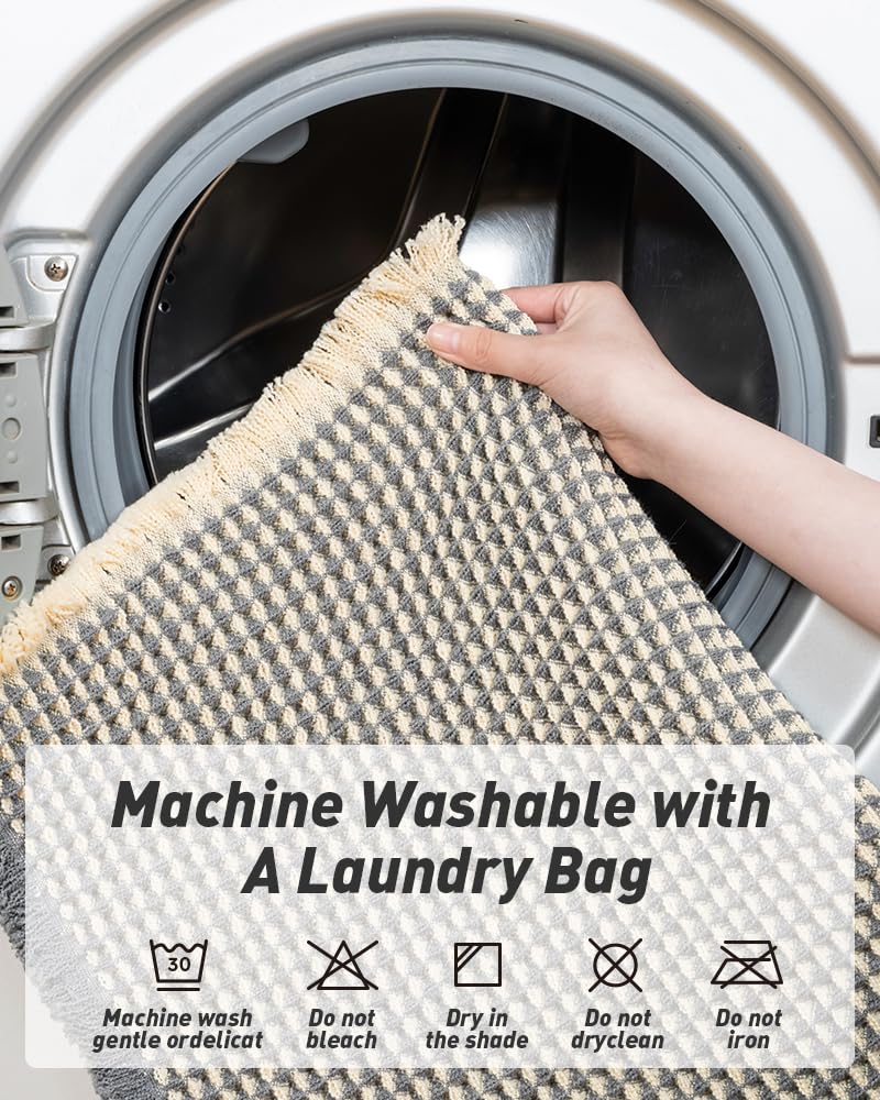 AMOAMI Upgraded Waffle Bath Mat, Super Absorbent Non Slip Bath Mats for Bathroom Floor, Machine Washable Bathroom Rugs with Tassels, Rubber Backed Bathroom Mats, Ultra Soft, 18" x 30"