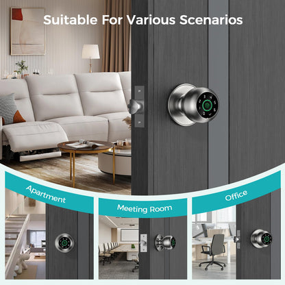 Fingerprint Door Lock - Fingerprint and Keypad Input Smart Door knob, App Controlled Biometric Door Lock, Keyless Entry, Bedroom, Office, Hotel, Apartment Auto Door knob (Satin Nickel)