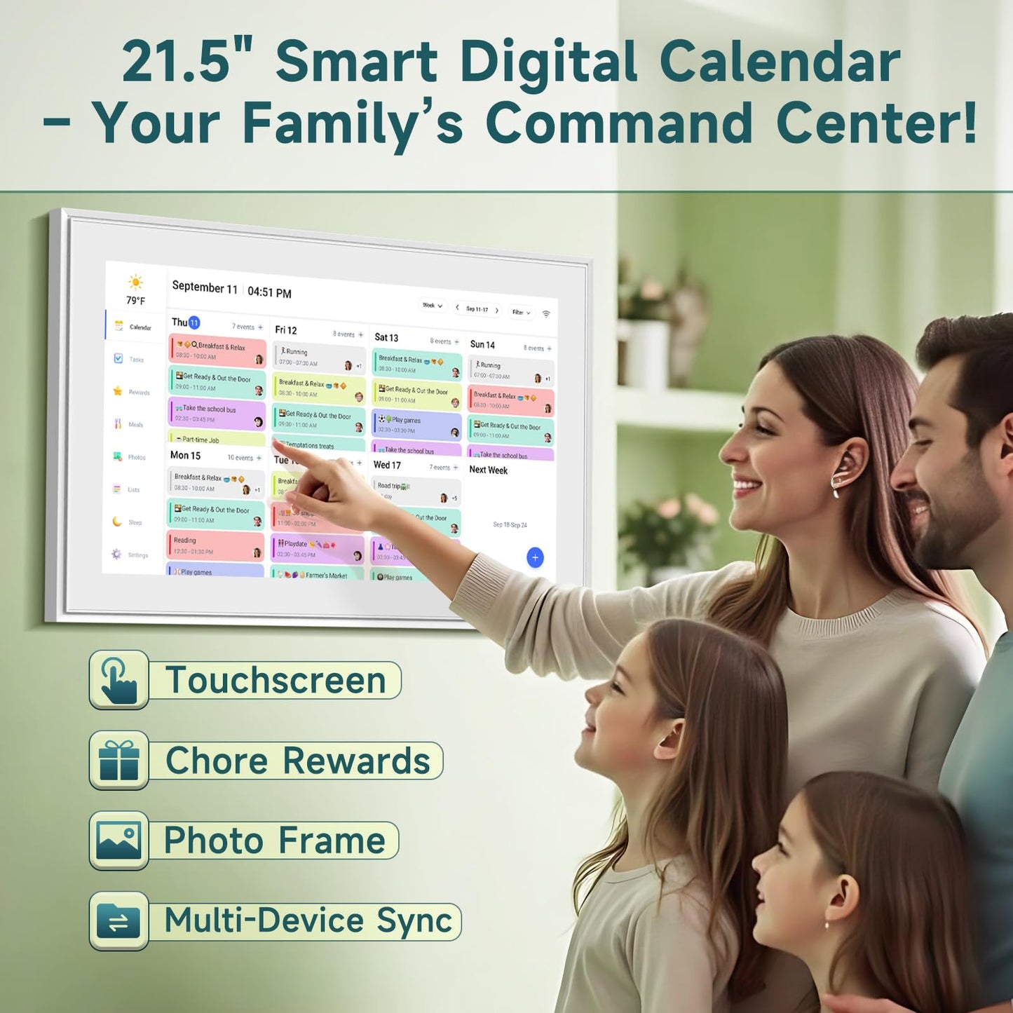 21.5 Inch Smart Digital Calendar – Electronic Chore Chart & Planner with 1920x1080P IPS Touchscreen, Weekly/Monthly Family Organizer for Wall or Desk, White 2025 New Version