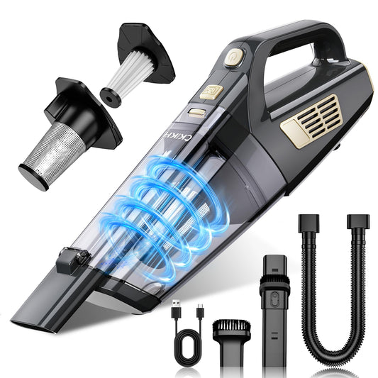 CKIKH Handheld Vacuum Cordless, 15000PA Strong Suction Hand Held Car Vacuum Cleaner Portable with Multi-Nozzles & Washable Filter, Lightweight Dust Busters Rechargeable for Home, Car, Office, Pets