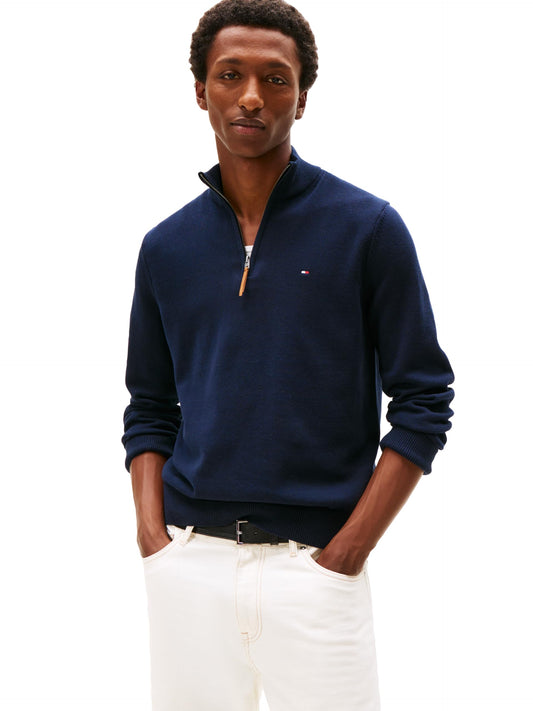 Tommy Hilfiger Mens Long Sleeve Cotton Quarter Zip Pullover Sweater, Classic Navy, Medium US