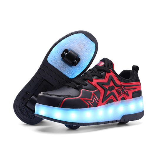 Pairobin Roller Skates Shoes for Boys and Girls - 2-in-1 Skate Shoes and Sneakers for Kids Fun and Stylish Red