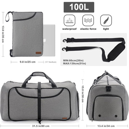 100L Duffle Bag for Travel, Large Foldable Waterproof Travel Duffel Bags Weekender Overnight Bag for Men and Women with Shoe Compartment