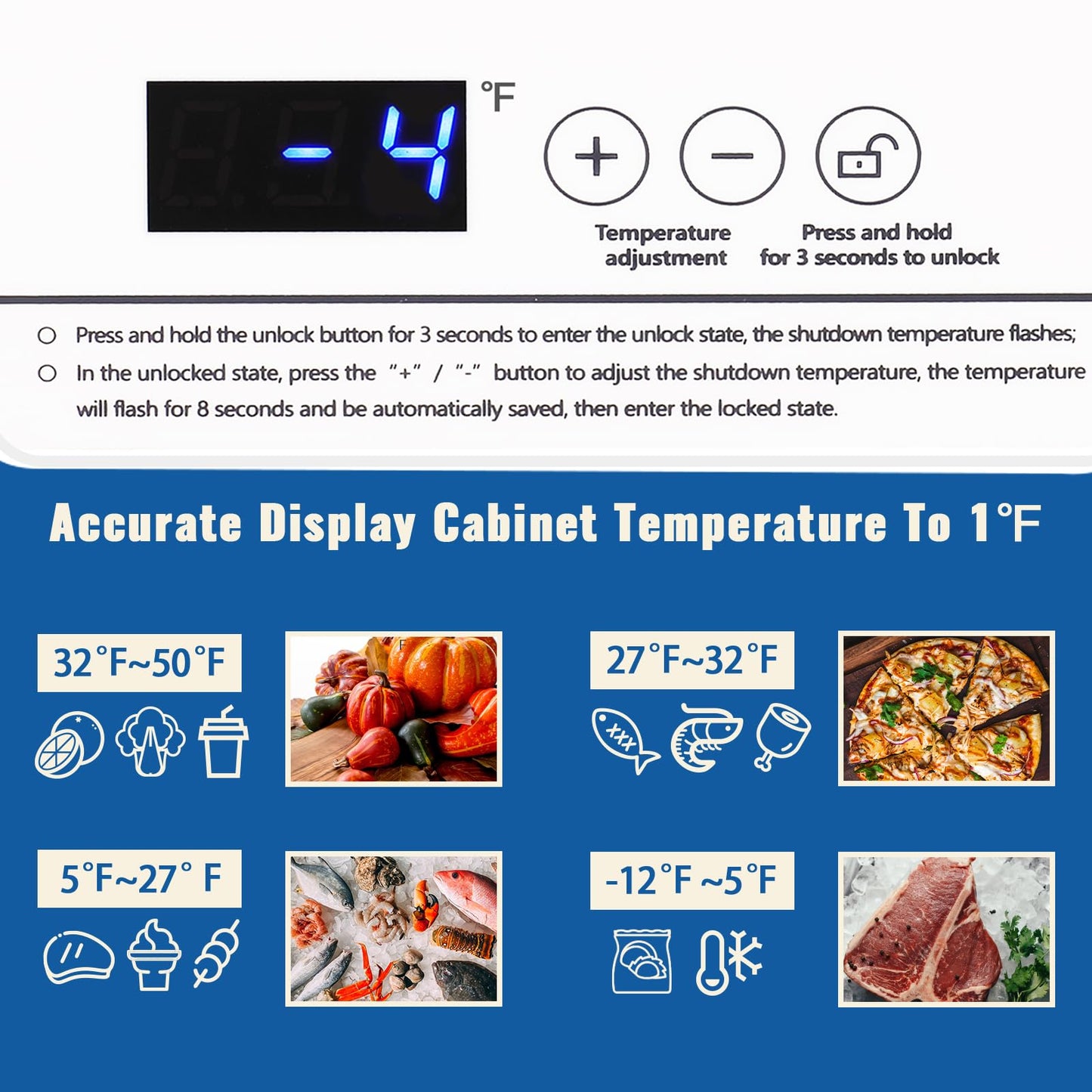 DEMULLER 63L Mini Deep Freezer with Electronic Temperature Control Panel Small Chest Freezers with Two Baskets White (-12℉ to 50℉) Ideal for Home Kitchen Dorm Office