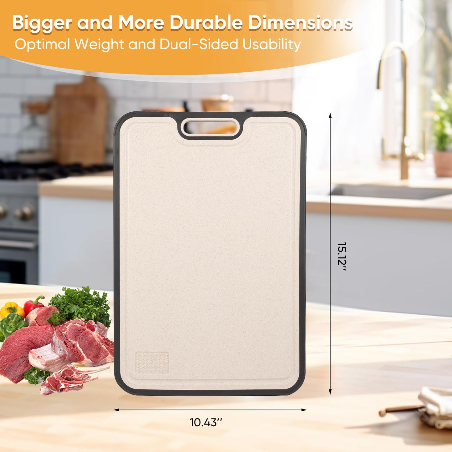 WEVYHFS SPORTS Titanium Cutting Board with Smooth Dual-Sided Surface, GR2 Titanium & Wheat Straw PP, Easy-Clean, Non-Slip, Dishwasher Safe, Large Cutting Board for Fruits, Vegetables & Meat