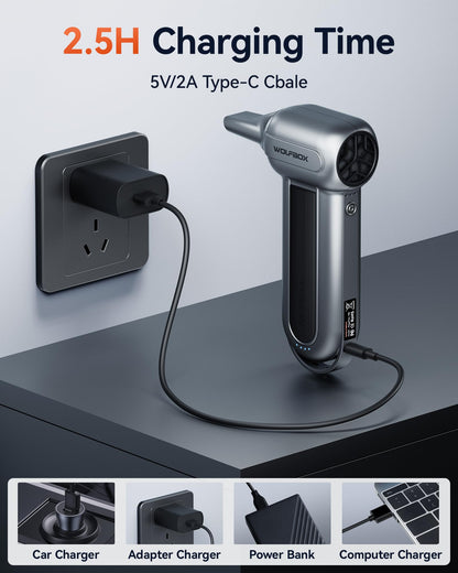 WOLFBOX MF100 Electric Air Duster-150000RPM Super Power Cordless Air Duster, Rechargeable Brushless Motor Durable Blower, 3-Gear Adjustable Dust Blower for Computer, Keyboard, Outdoor, House and Car