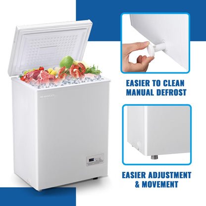 DEMULLER 63L Mini Deep Freezer with Electronic Temperature Control Panel Small Chest Freezers with Two Baskets White (-12℉ to 50℉) Ideal for Home Kitchen Dorm Office
