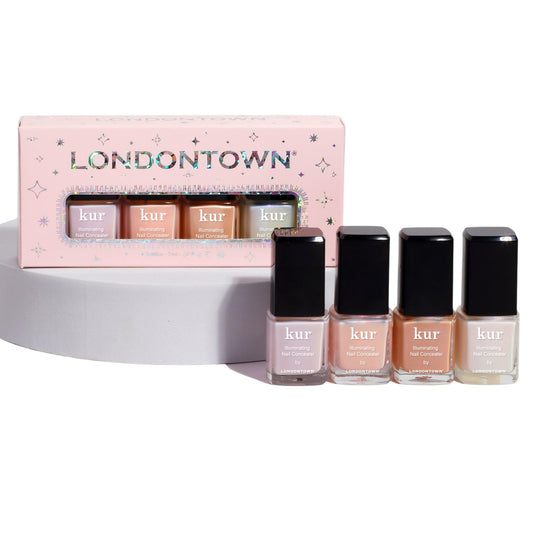 LONDONTOWN Illuminating Essentials Nail Concealer, Milky Sheer Mini Set Polish - Long Lasting Brightening Lacquer Nail Care for Discolored, Yellowing Nails, .24fl oz