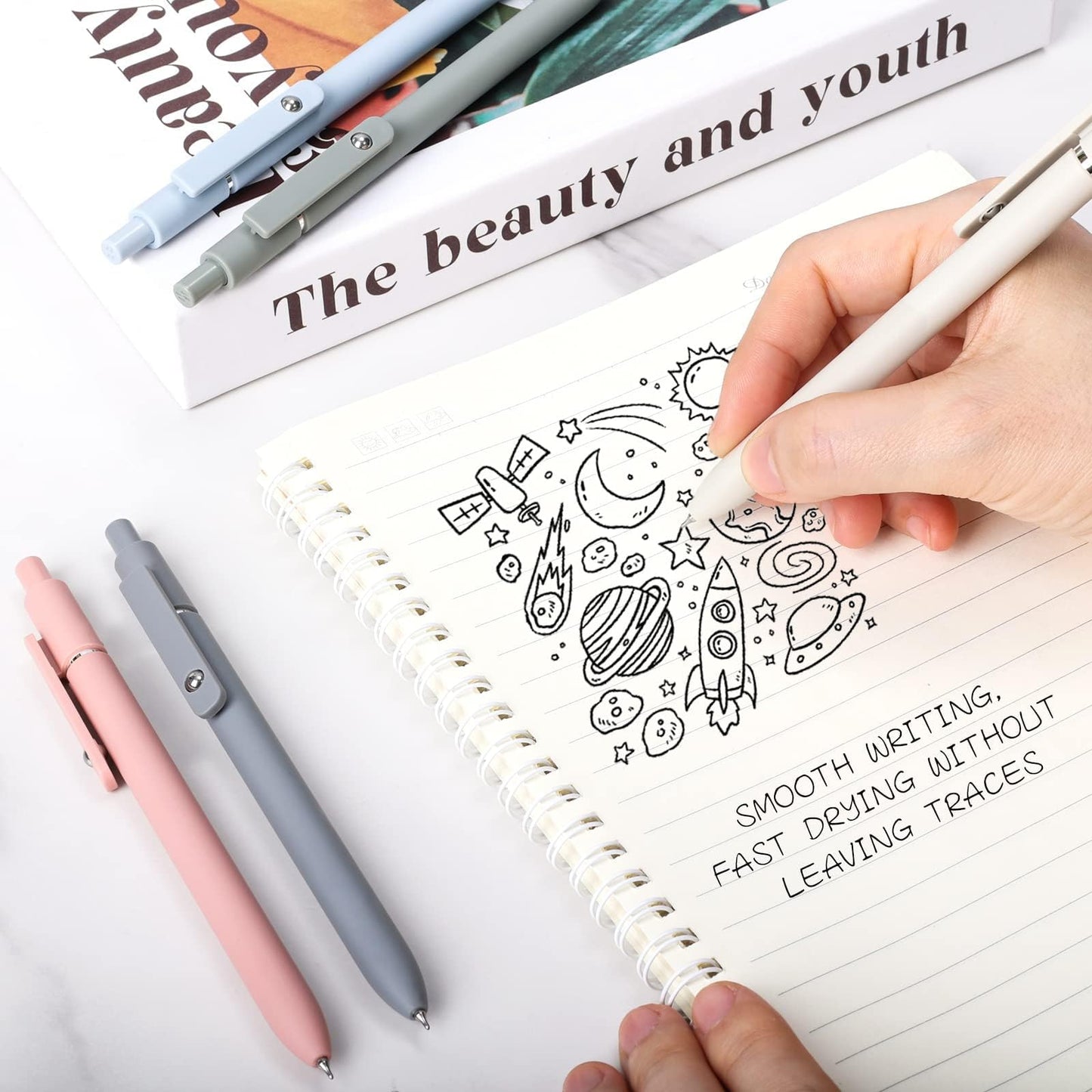 FIOVER Gel Pens, 5pcs 0.5mm Quick Dry Black Ink Fine Point Smooth Writing Pens High-End Series Ballpoint for Office School Supplies(Morandi)