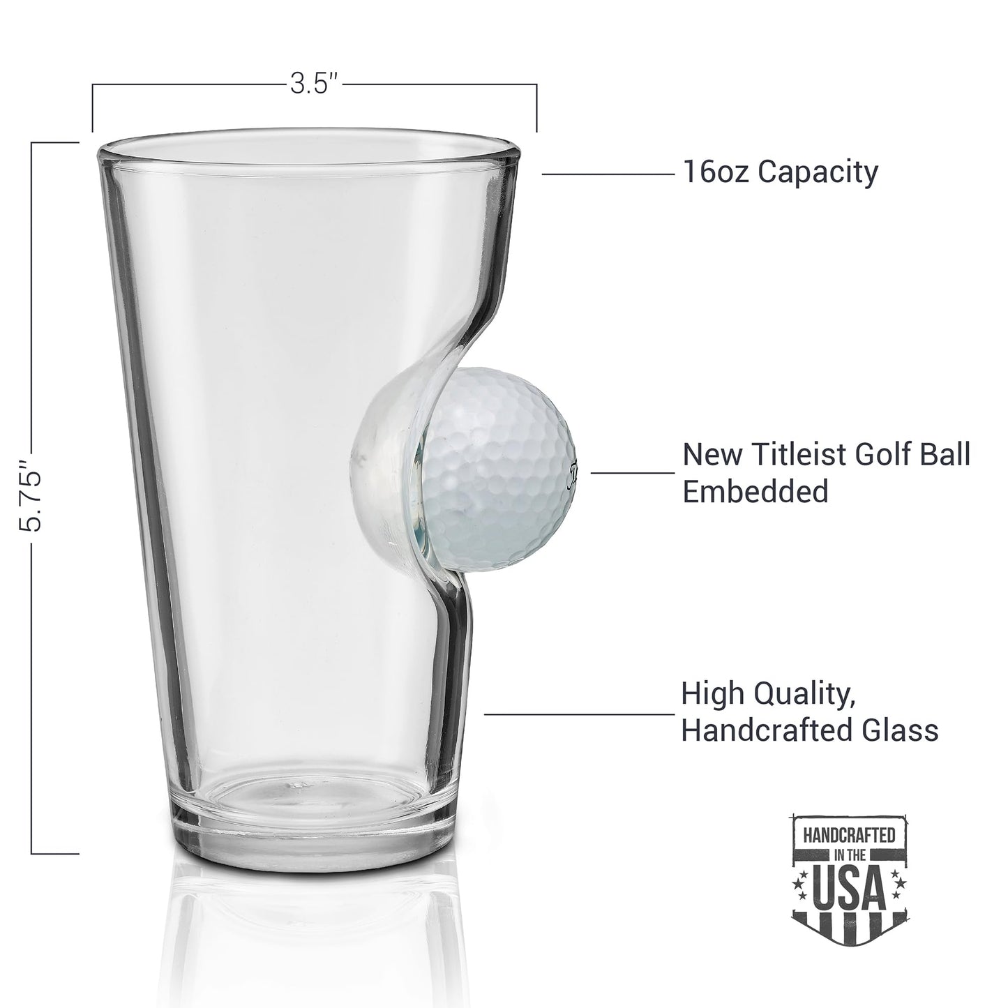 BenShot Pint Glass with Real Golf Ball - 16oz | Made in the USA