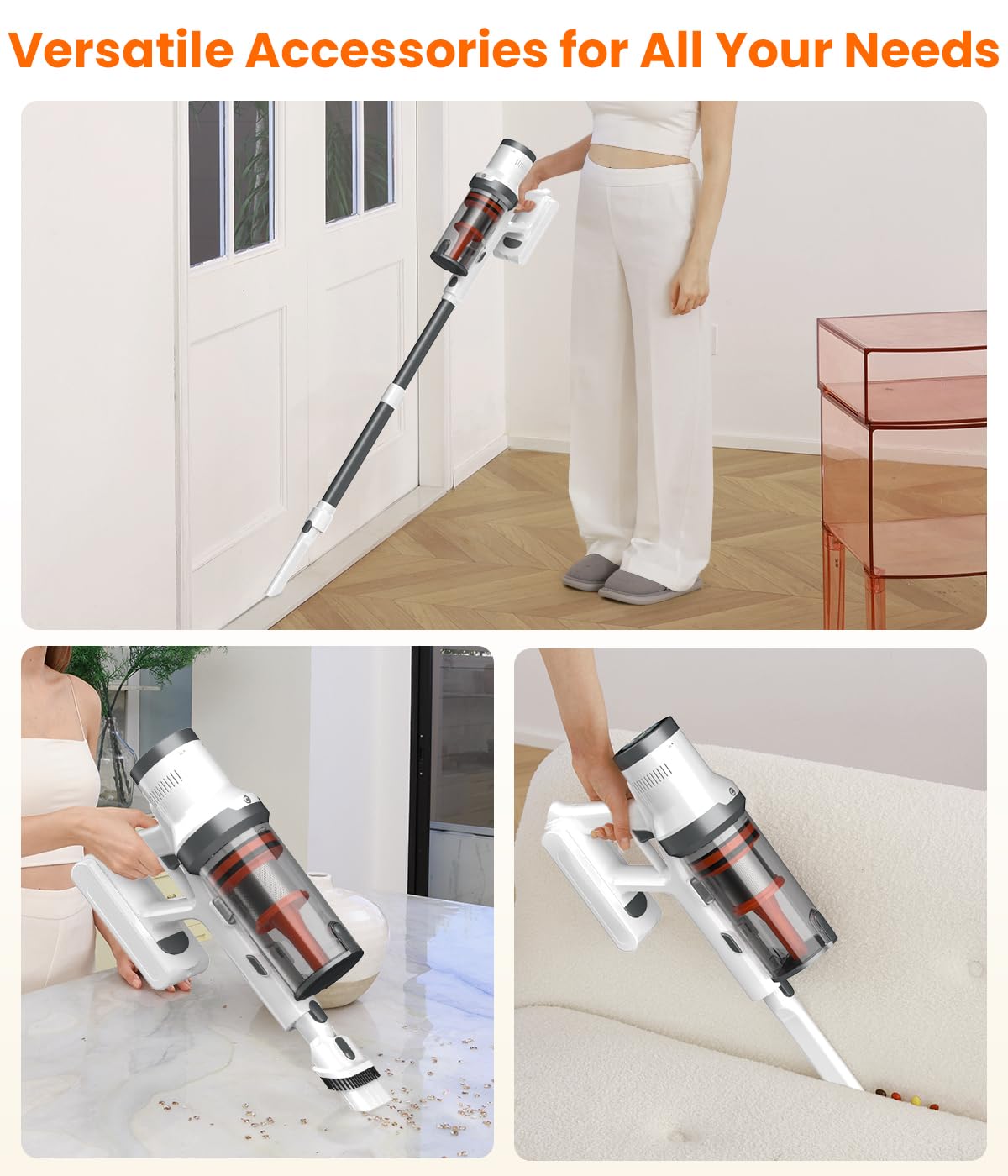 Cordless Vacuum Cleaner, 30Kpa Vacuum Cleaners for Home, Max 50 Mins Runtime, Anti-Tangled Stick Vacuum, Lightweight Vacuum for Carpet, Hard Floor