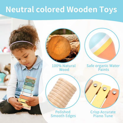 ZJEFUNS Baby Musical Instruments Set Wooden Montessori Toys for Toddlers 1-3 Percussion Instruments Set Modern Boho Music Toys for Kids Preschool Educational.