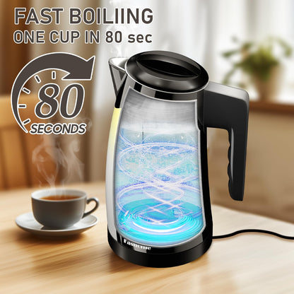 Temperature Control Electric Kettle, 5 Temp Presets, 2H Keep Warm, Cool-Touch Design with Auto Shut-Off, 1.25L Stainless Steel, Adjustable Temperature Control, 360° Rotating Base, (Black)