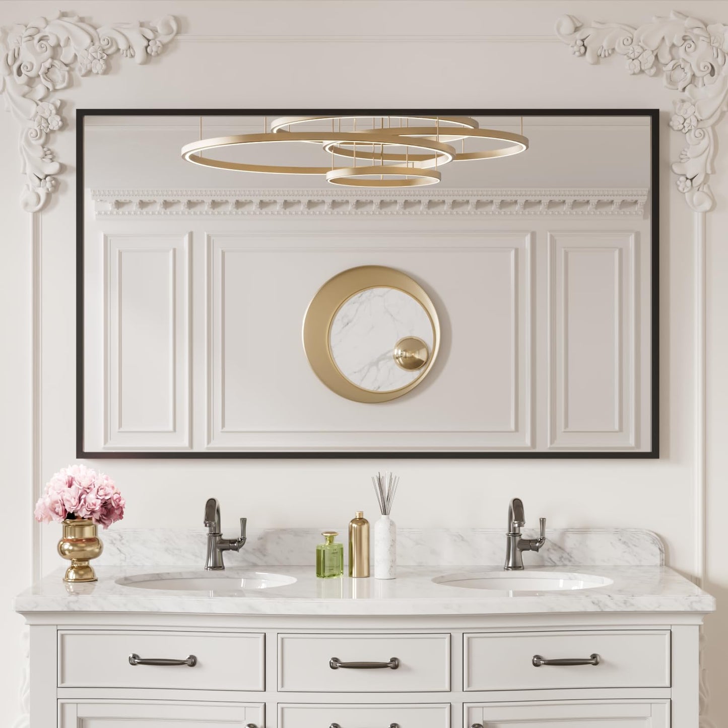 LOAAO 60"X30" Black Rectangle Bathroom Mirror Wall, Matte Black Aluminum Alloy Frame, Tempered Glass, Hangs Vertically or Horizontally, Easy to Install