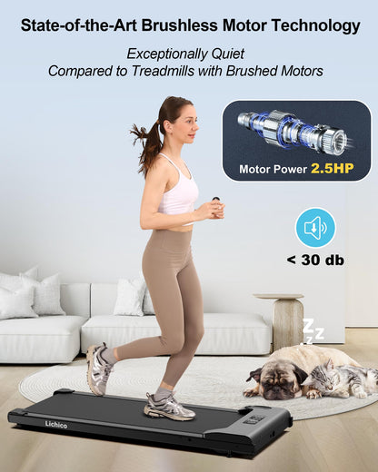 Lichico Walking Pad Under Desk Treadmill, Portable Small Treadmills for Home and Office, 2.5HP Super Quiet Brushless Motorized Walking Jogging Running Machine with Remote Control
