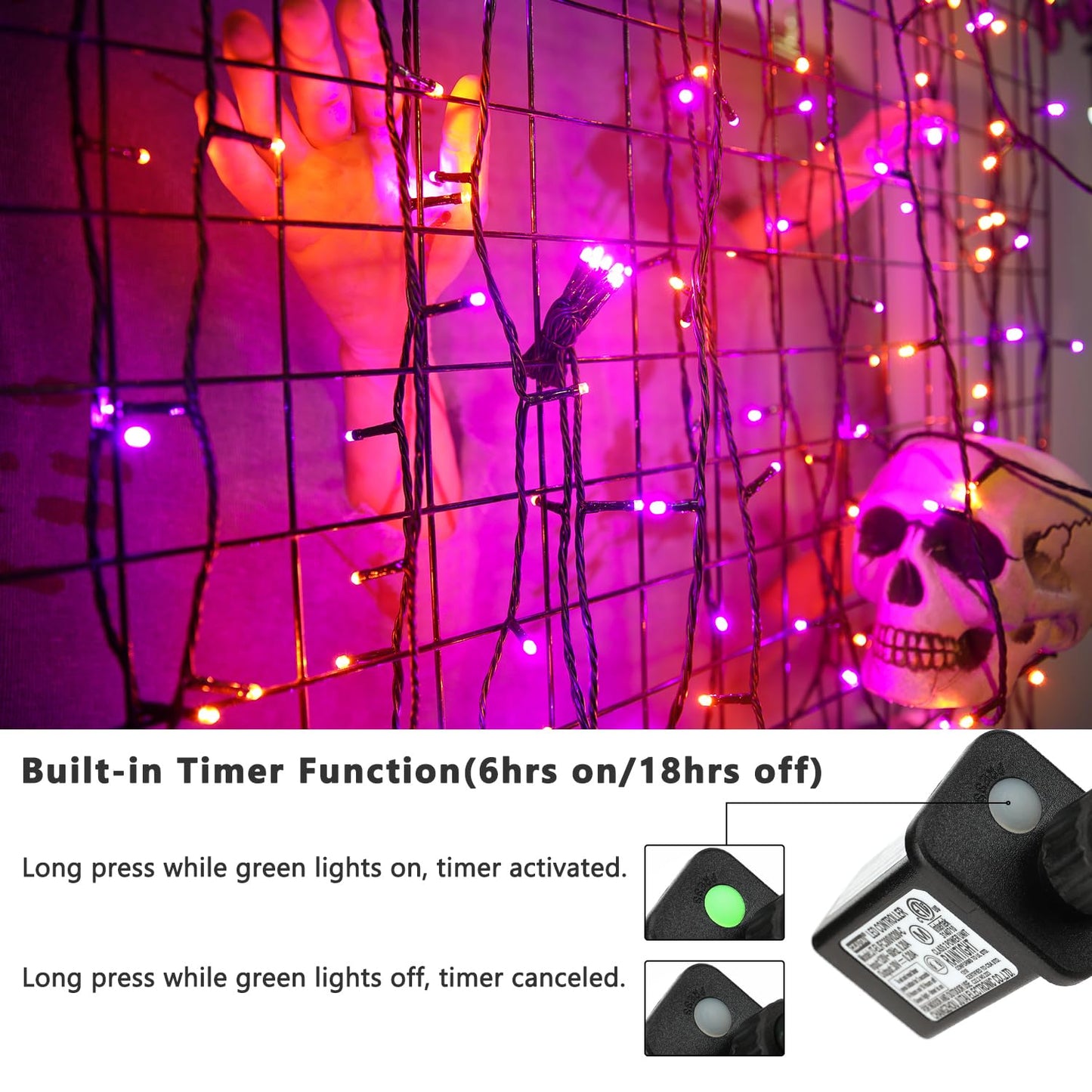 Brizled Purple & Orange Halloween Lights, 95.14ft 240 LED Halloween String Lights Connectable with Timer, 8 Modes Outdoor Halloween Lights, Plugin Mini Lights Waterproof for Outside Spooky Decoration