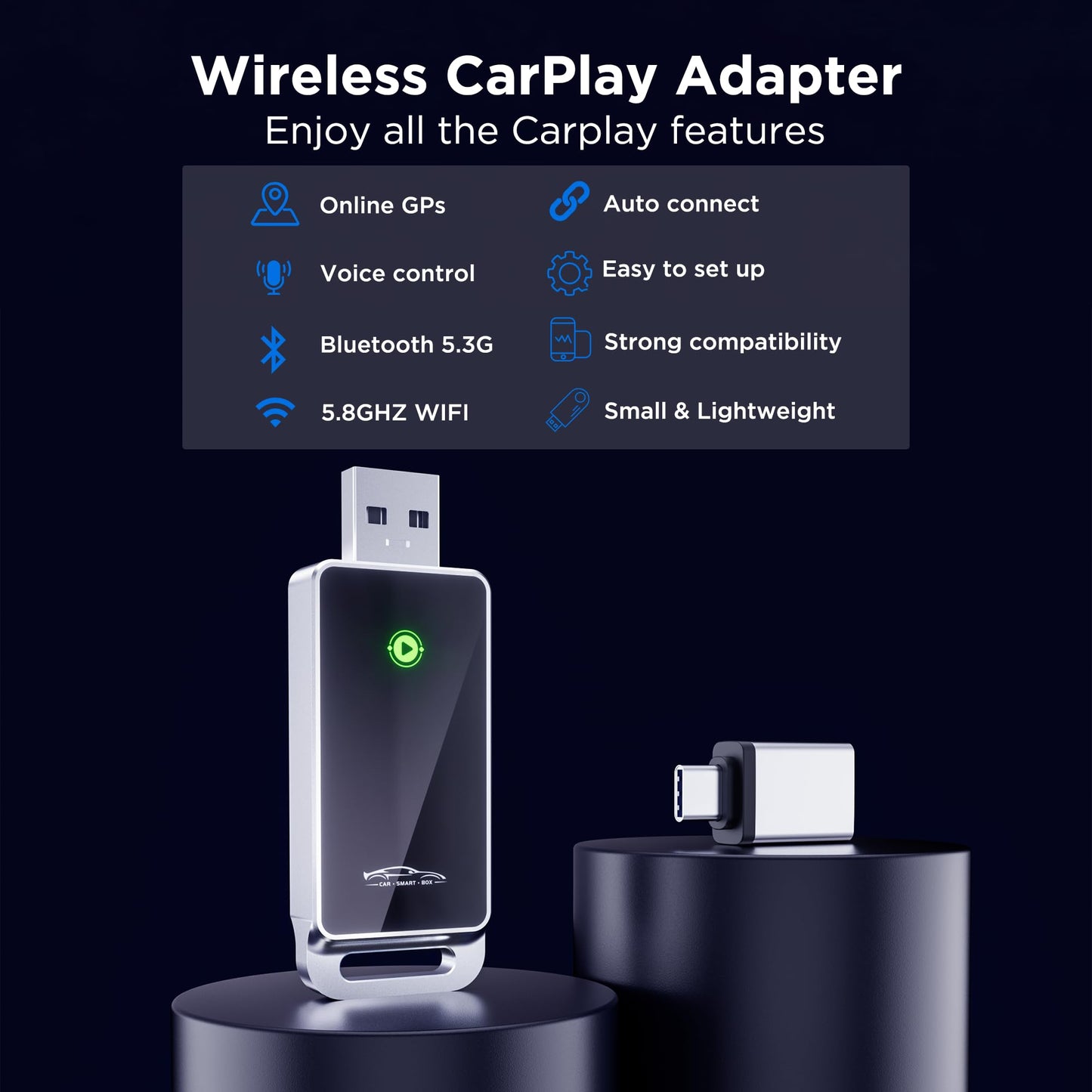 vnilrgle Wireless CarPlay Adapter 2024 Upgrade, Plug and Play, No Latency, Converts Factory Wired to Wireless, Compatible with iPhone 6+ and 2015+ Cars, Bluetooth 2.4GHz and Wi-Fi 2.4+5.8GHz