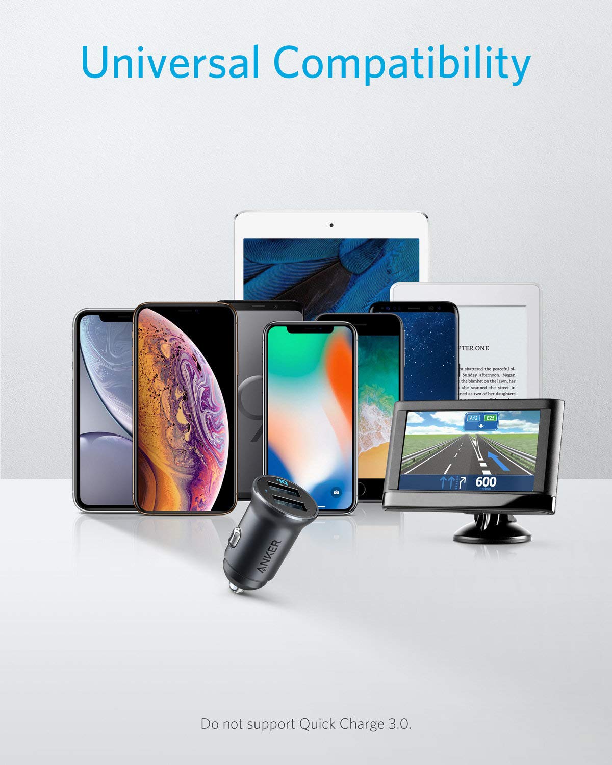 Anker 320 Car Charger (24W II), Mini Aluminum Alloy Dual USB with Blue LED for iPhone16 15 14 13 12 Series, iPad Pro/Air 2/Mini, Galaxy and More - Not Compatible with Quick Charge (Black)