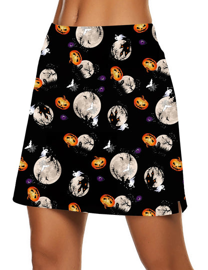 Ekouaer Womens Halloween Skirt Tummy Control Golf Skort 2024 Trendy Workout Active Skorts Skirts with Shorts, Multi Orange Medium